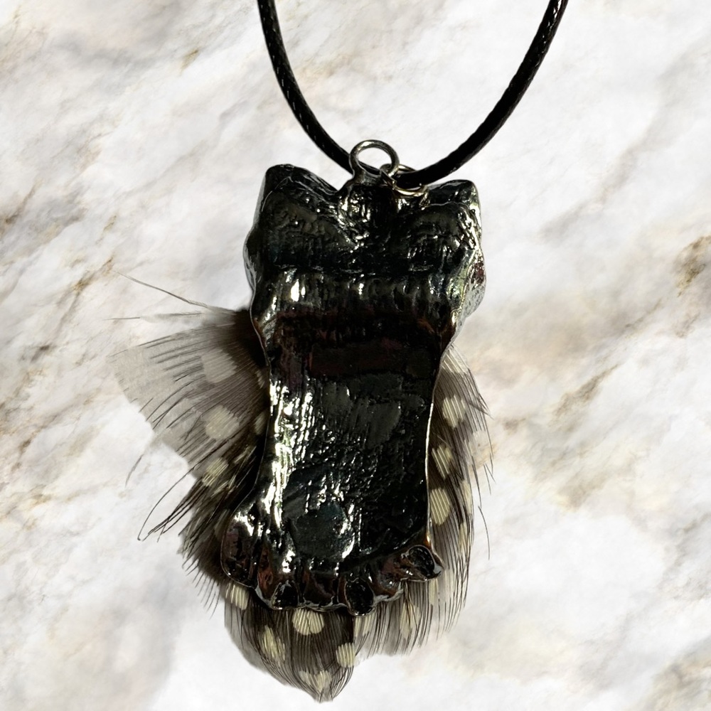 Hand Crafted Necklace Owl Feather Brown Pendant Adjustable Faux Leather - Picture 5 of 9